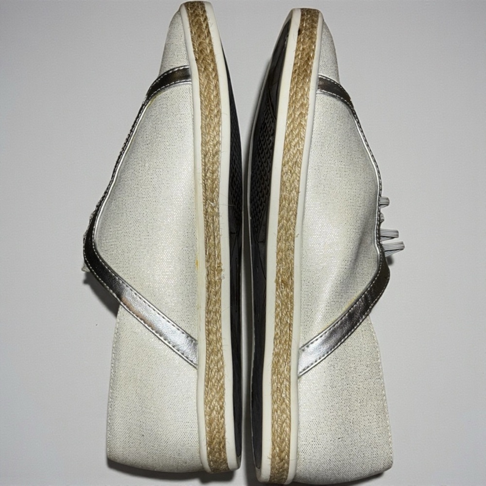 Aerosoles Silver Metallic Slip-On Comfort Sneakers | Espadrille Trim | Size 8.5 - Picture 3 of 5